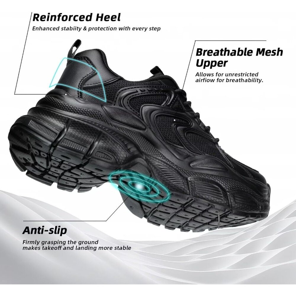 All-Black Women's Chunky Athletic Sneakers - Picture 6 of 7